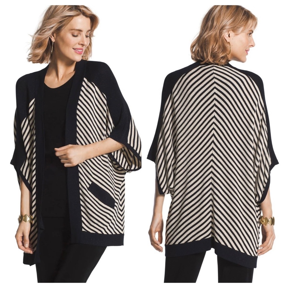 Chico's Navy and Cream Chevron Cardigan